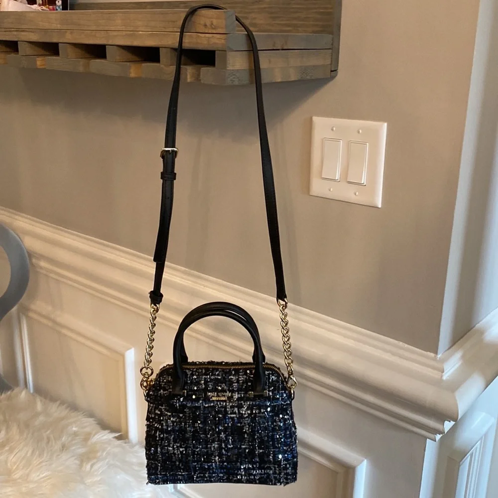 Kate Spade Black & Blue With Silver Flecks Tweed Crossbody Bag With Hand… - Picture 3 of 7